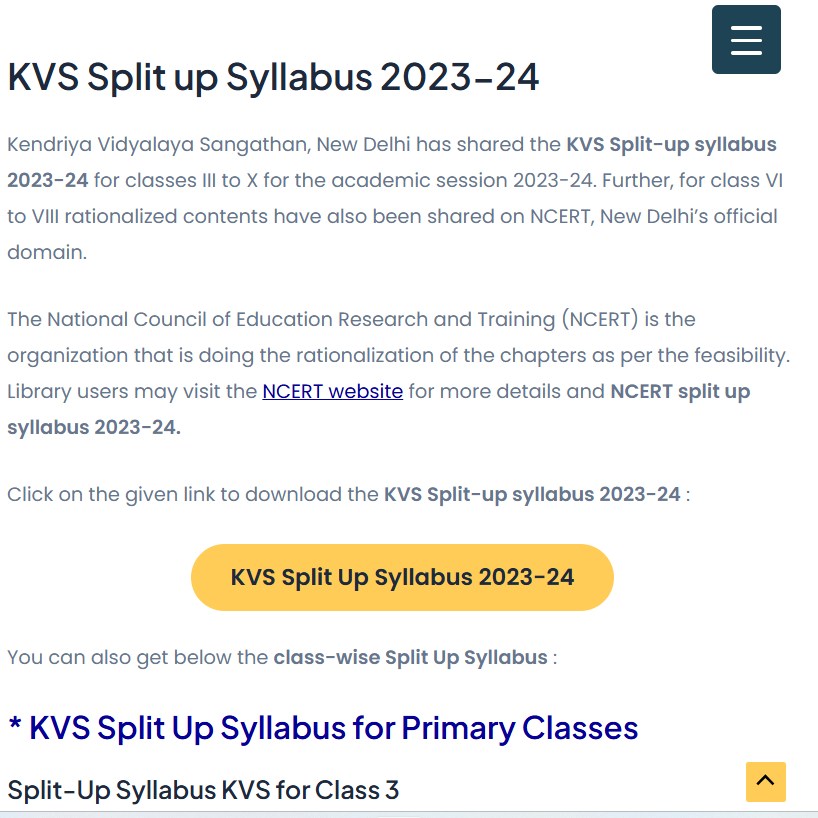 KVS Split up syllabus 2023-24